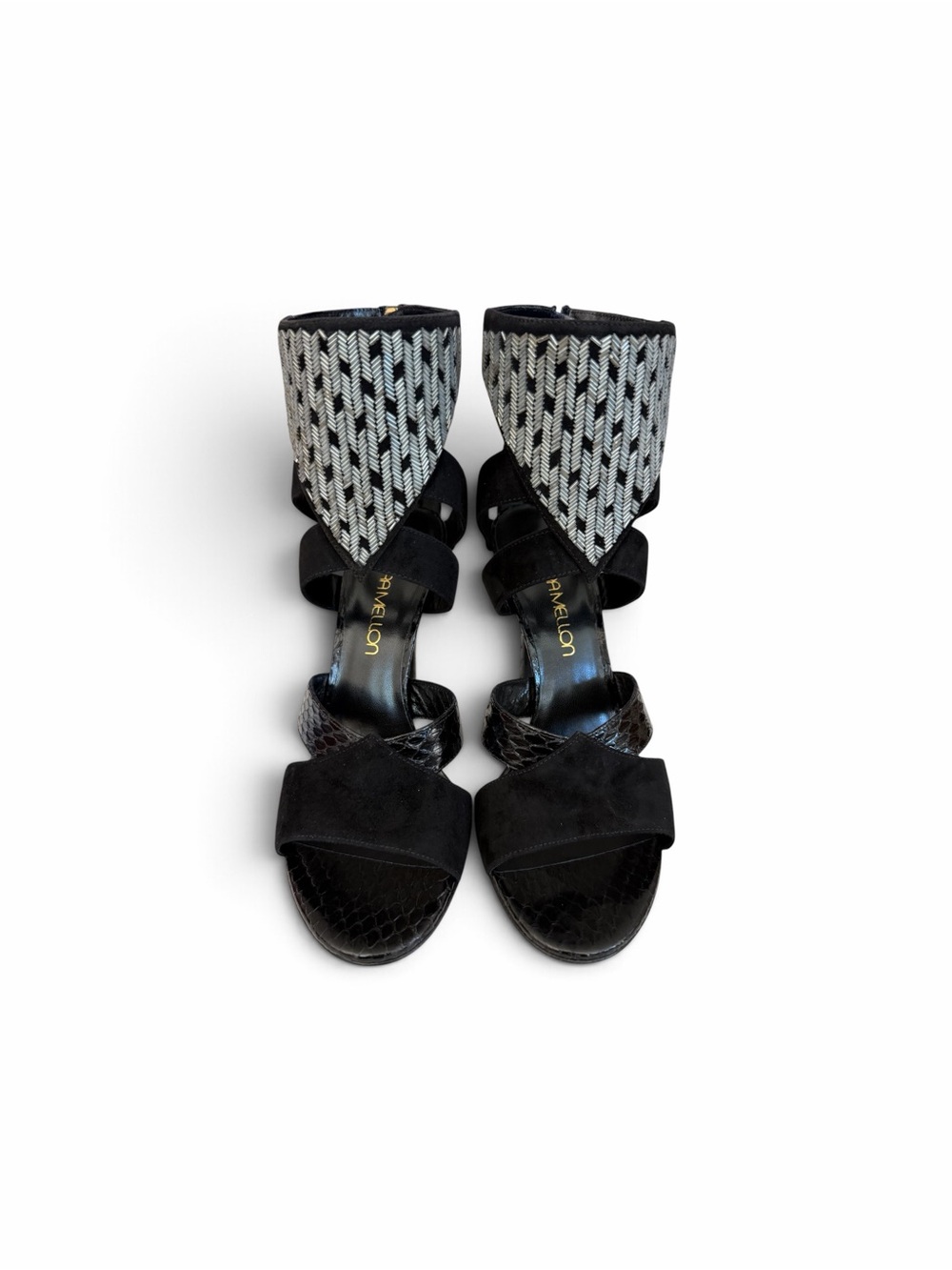 Tamara Mellon Talisman Suede/Elaphe Black/Silver Sandal Bootie